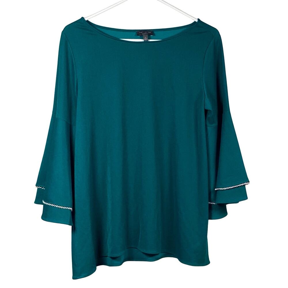 The Limited Top Blouse Womens Size Small Stretch Beaded Bell 3/4 Sleeves Green